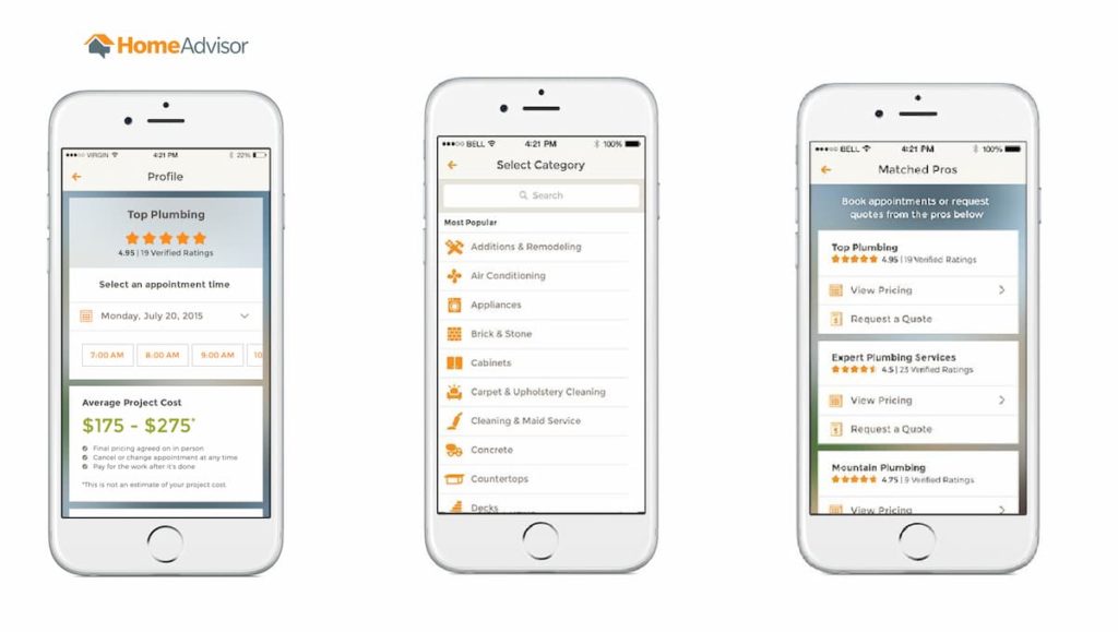 Homeadvisor mobile app preview.