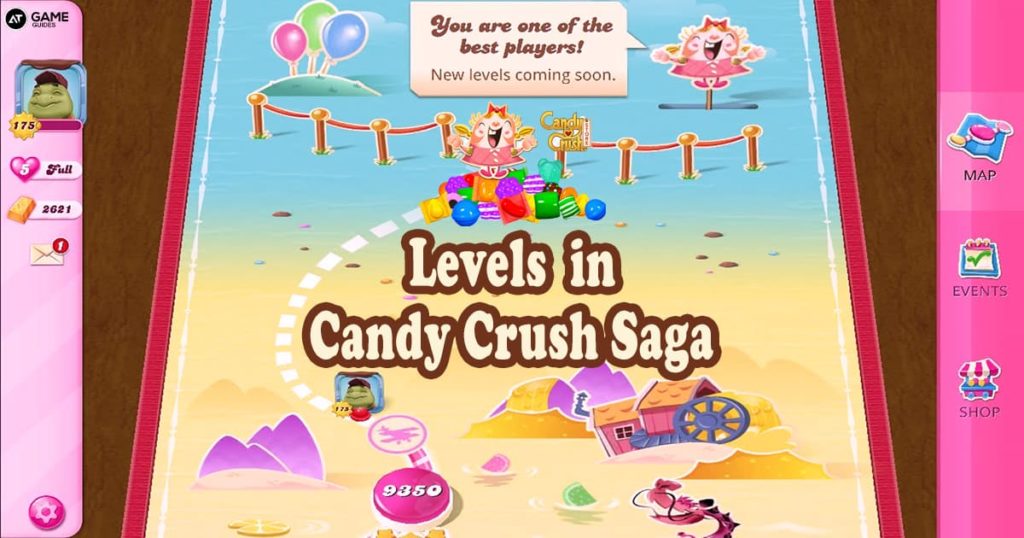 Levels in the Candy Crush Saga match-3 mobile game.