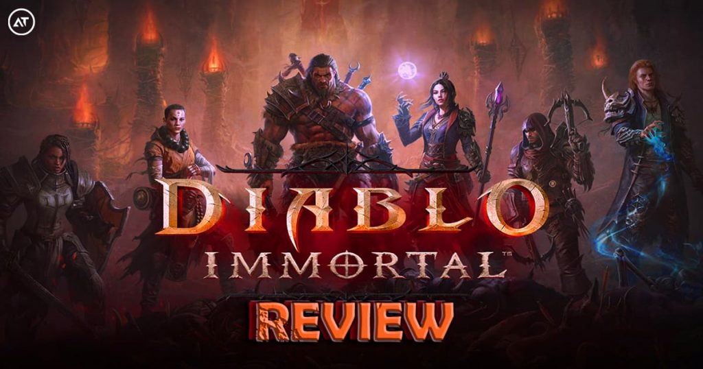 Game scene from Diablo Immortal with the official logo of the game.
