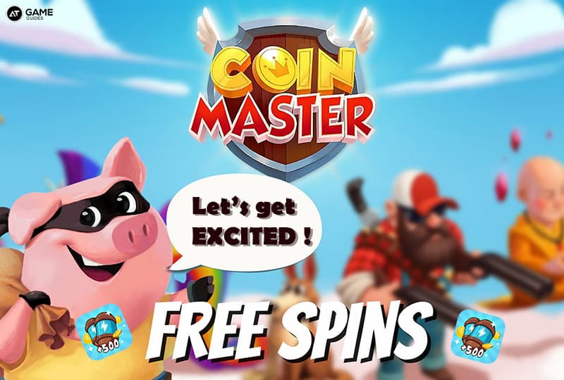 Coin Master poster with "Free spins" text on it.