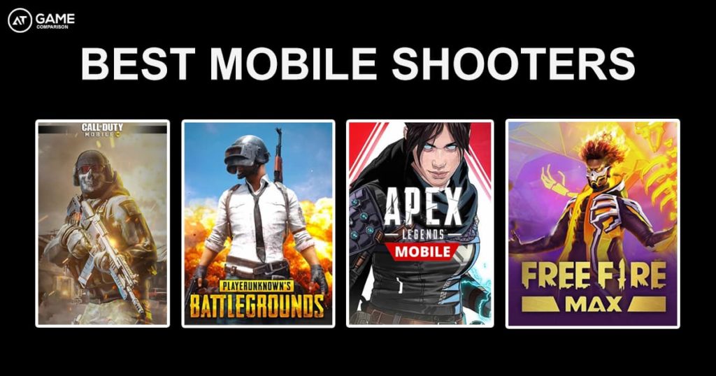 Top 4 mobile shooters in 2022, including COD, PUBG, Apex Legends Mobile, and Free Fire Max.