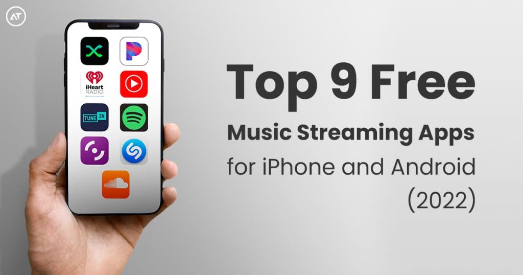 The logos of the 9 most popular music streaming apps for iOS and Android.