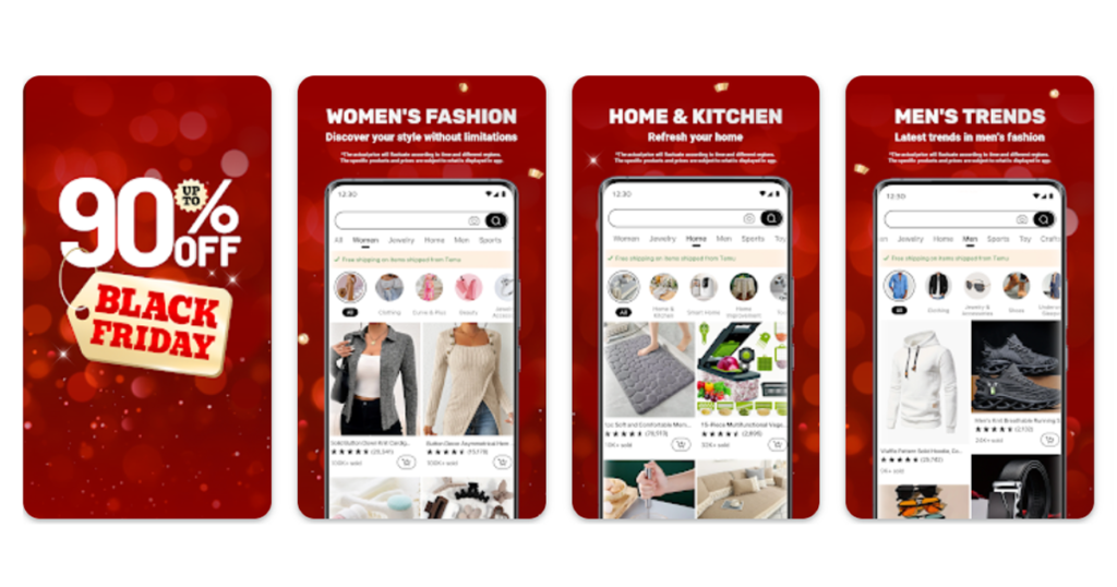 Temu Black Friday deals in the app